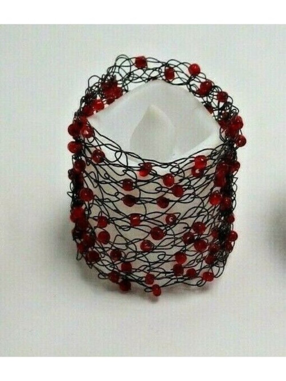 Beaded Wire Candle Wraps Red Votive Beaded Wire Wraps Wedding BoHo